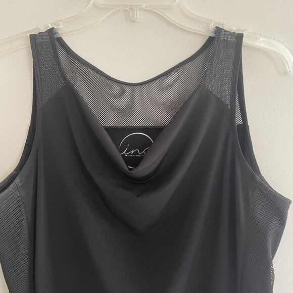 INC International Concepts Black Mesh Cowl Drape Neck Sleeveless Blouse‎ Medium - Picture 3 of 8